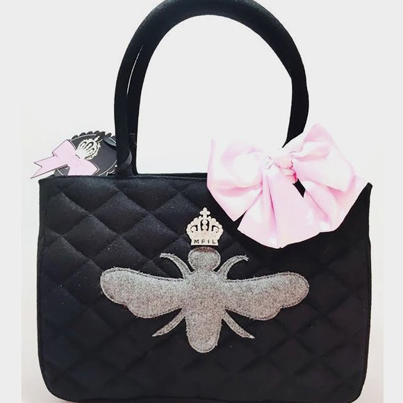 My Flat in London Handbags - My Flat in London Bee Quilted Black handba…